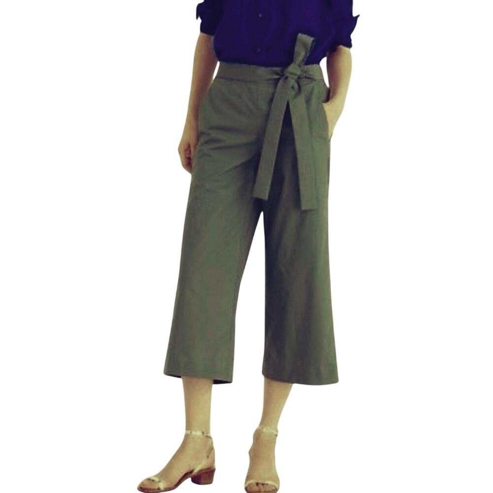 J CREW Women’s Rory Army Green Wide leg Belted Culottes size 8